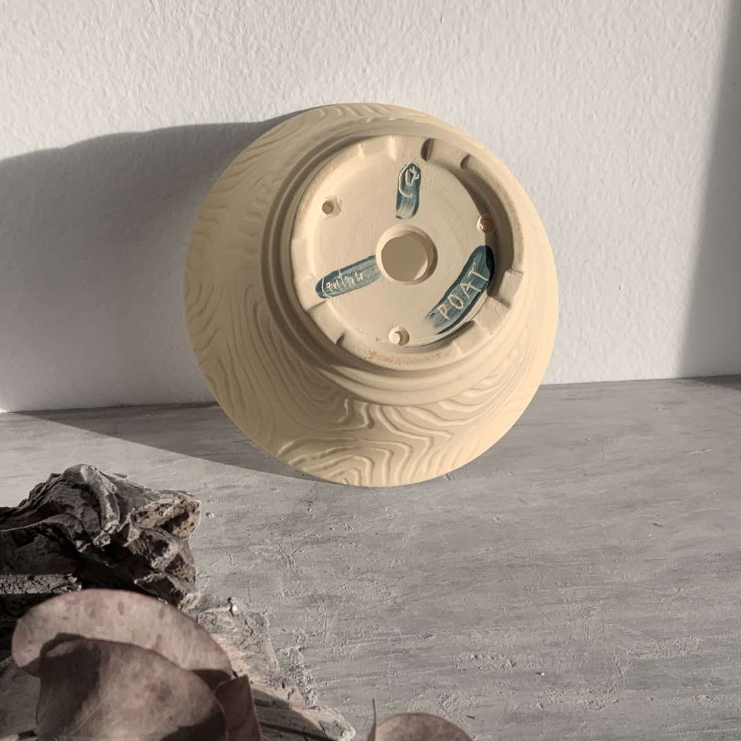 Base de POAT, maceta redonda de bonsái en porcelana con esmalte transparente mate.